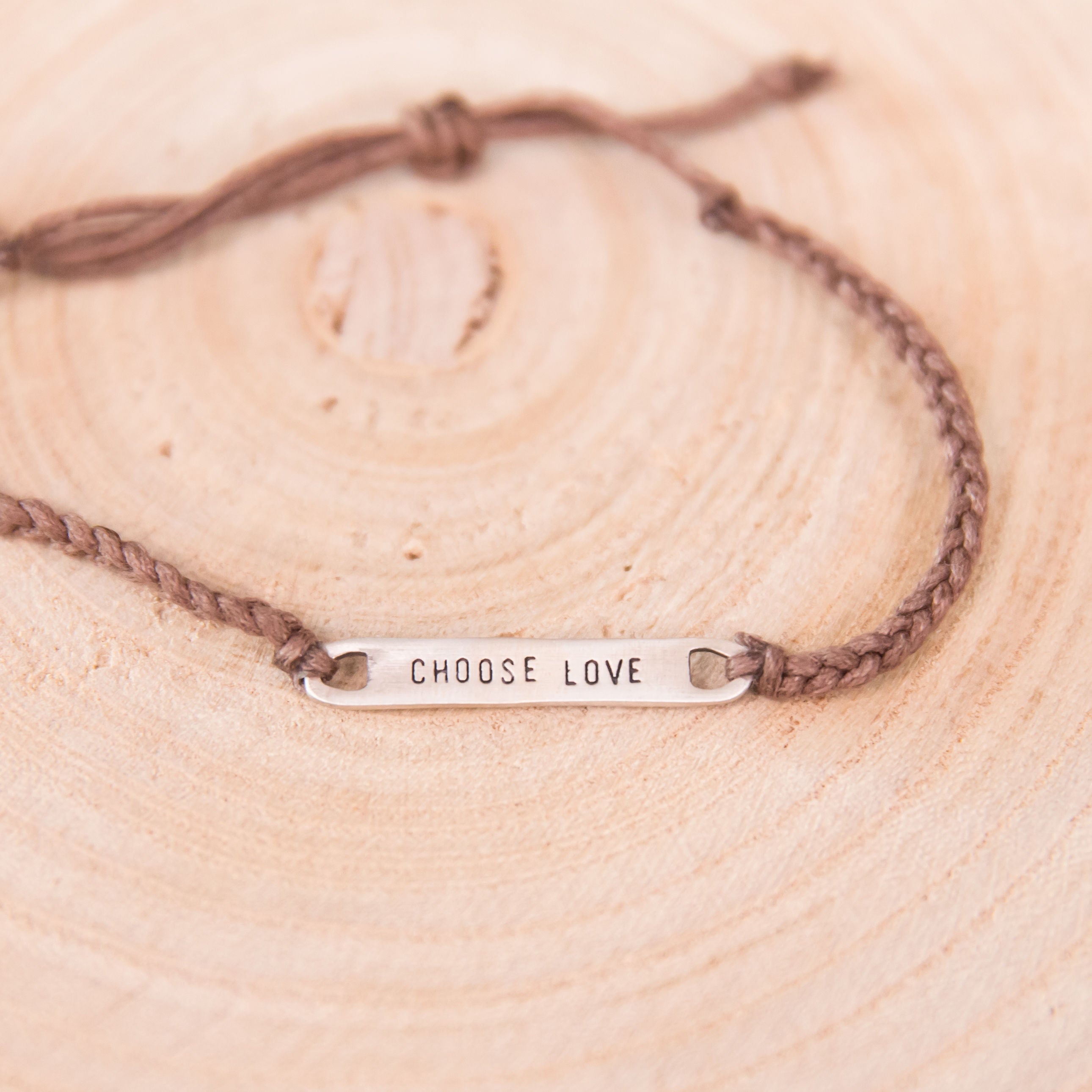 Braided Choose Love Bracelet- Brown