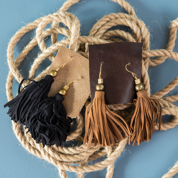 Suede Tassel Earring - Black