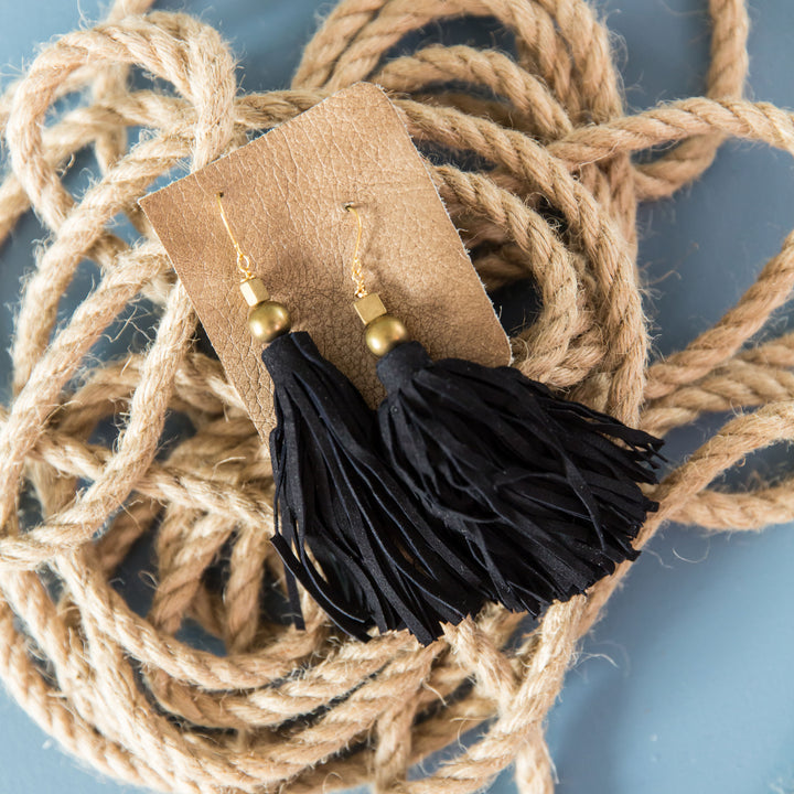 Suede Tassel Earring - Black