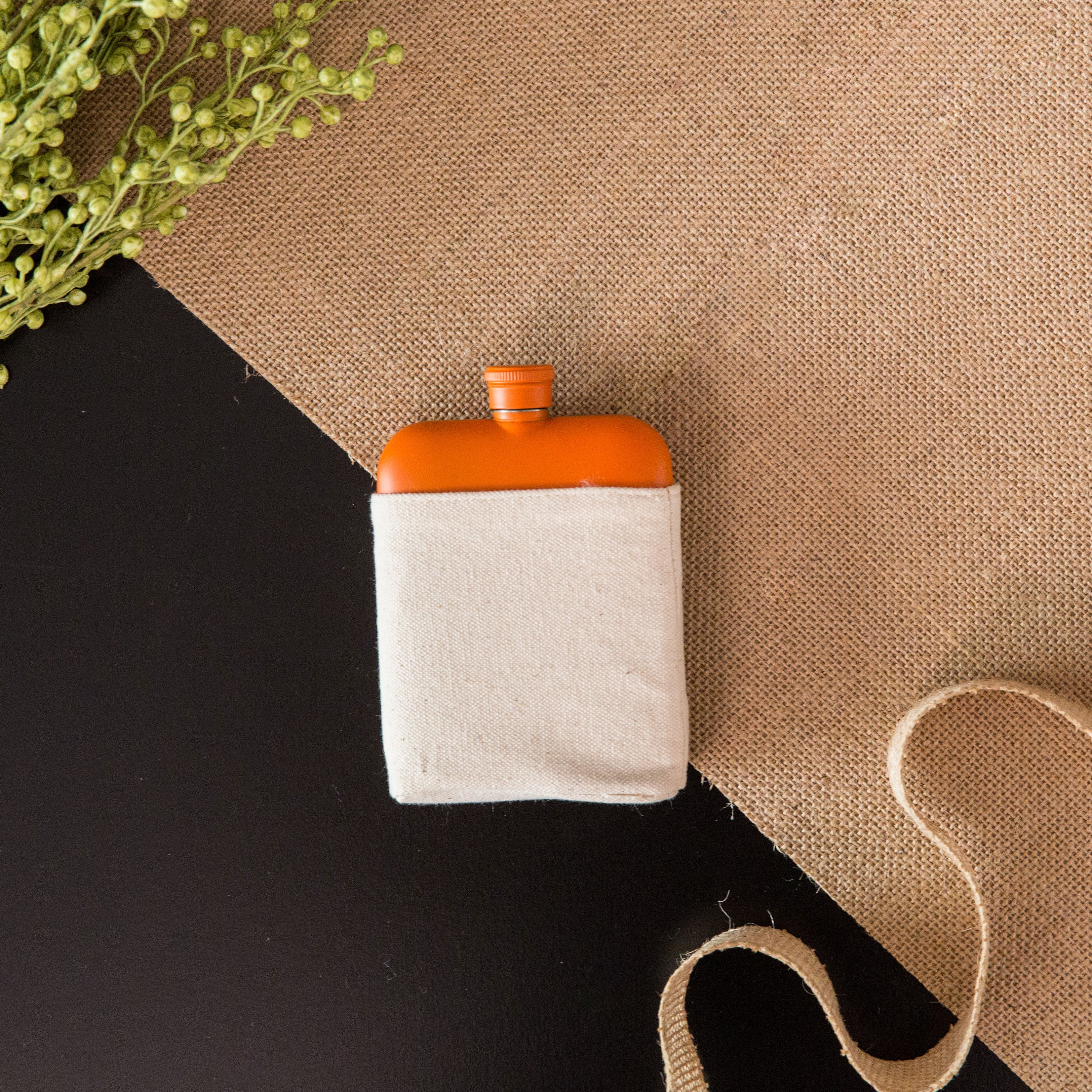 Flask with Canvas Carrier- Orange