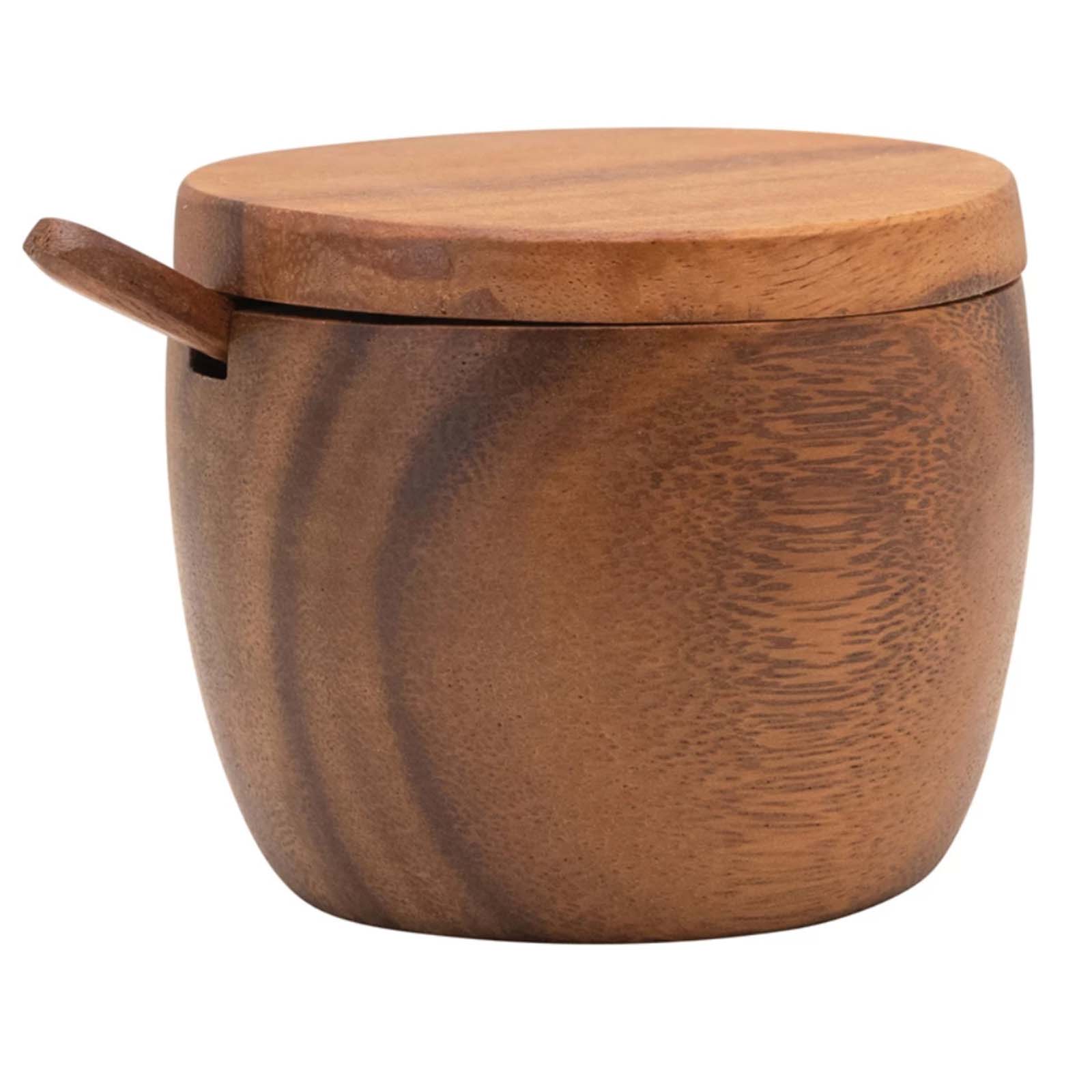 Wood Covered Jar w/ Spoon